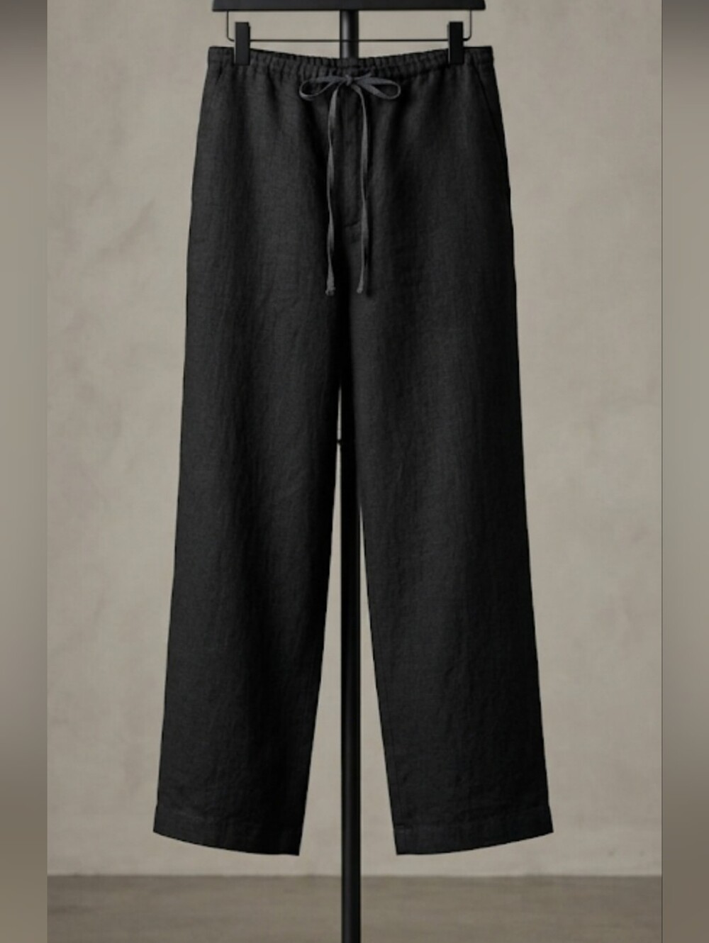 Black 100% Linen Wide-Leg Drawstring Pants Casual Resort Wear Size S W18/long40"